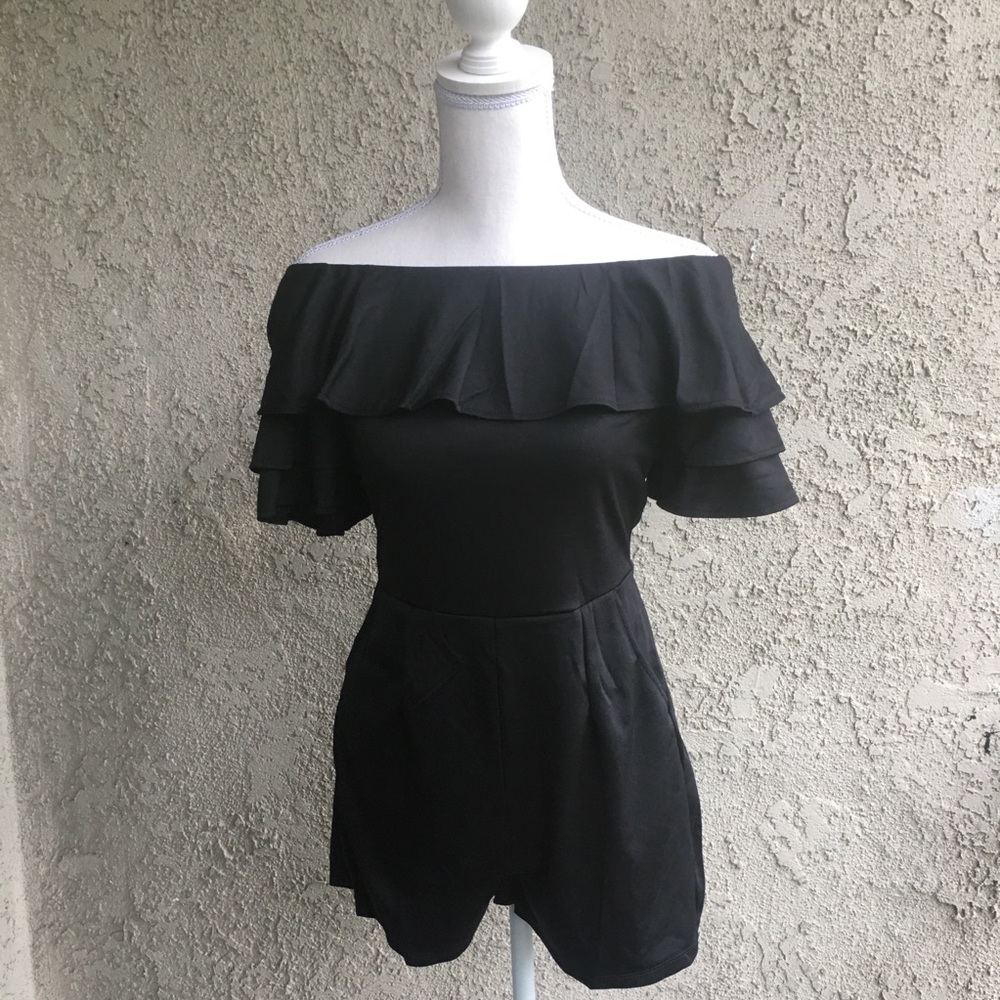 Black Ruffled Spring Romper - Picture 4 of 6